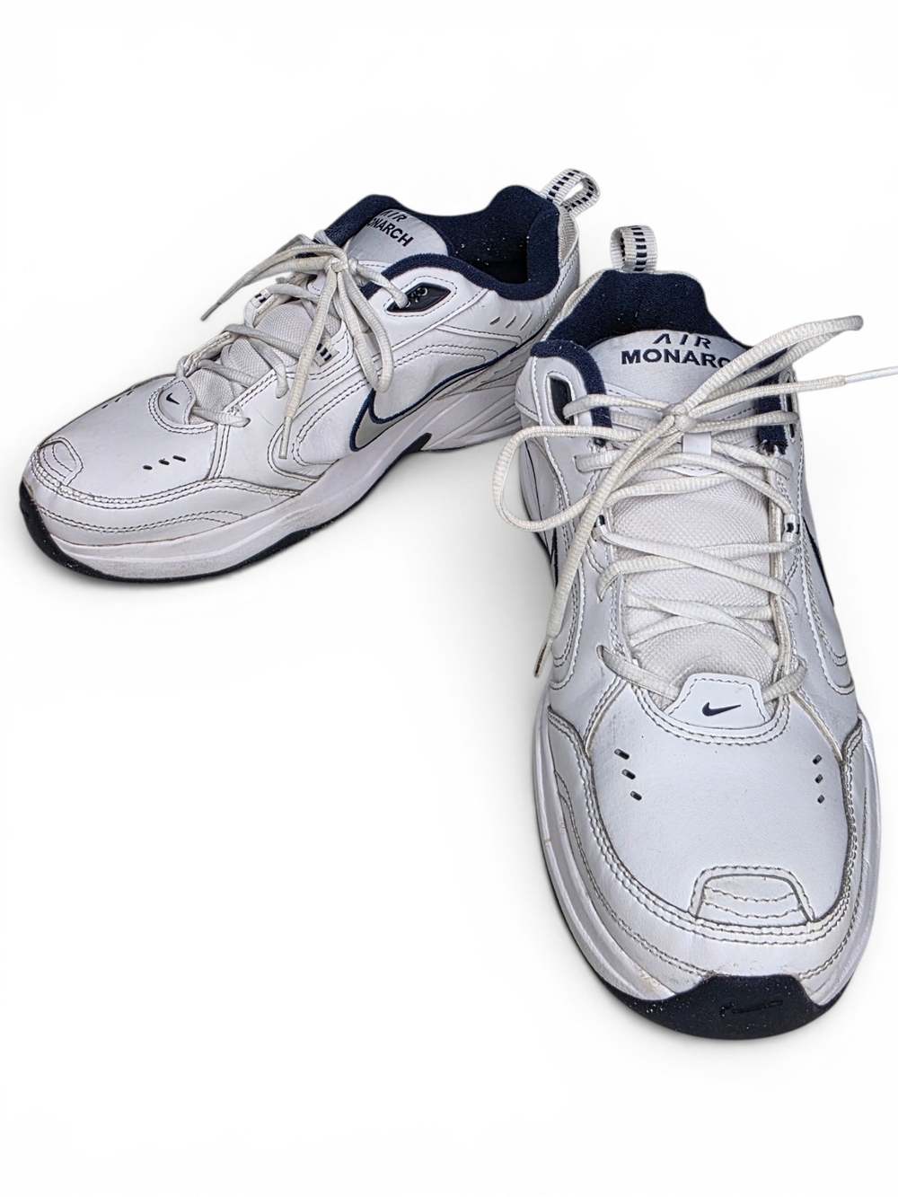 Nike Air Monarch Men's White And Navy Athletic Sneakers
